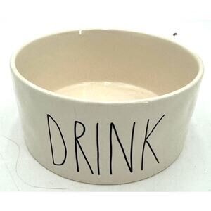 Rae Dunn DRINK White & Black Ceramic Dog Bowl NEW